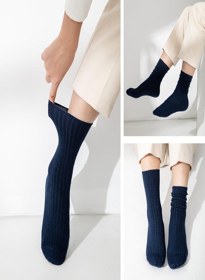 Toauqo Women's Casual Cotton Crew Sock 3-Pack Basic Pure Color Soft Comfort Socks (Navy Blue) - Image 4
